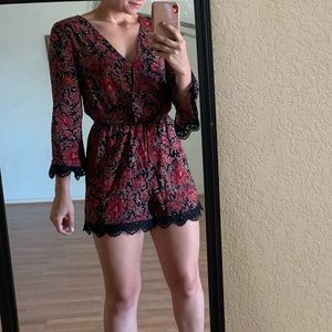 Red and Black Lace Romper